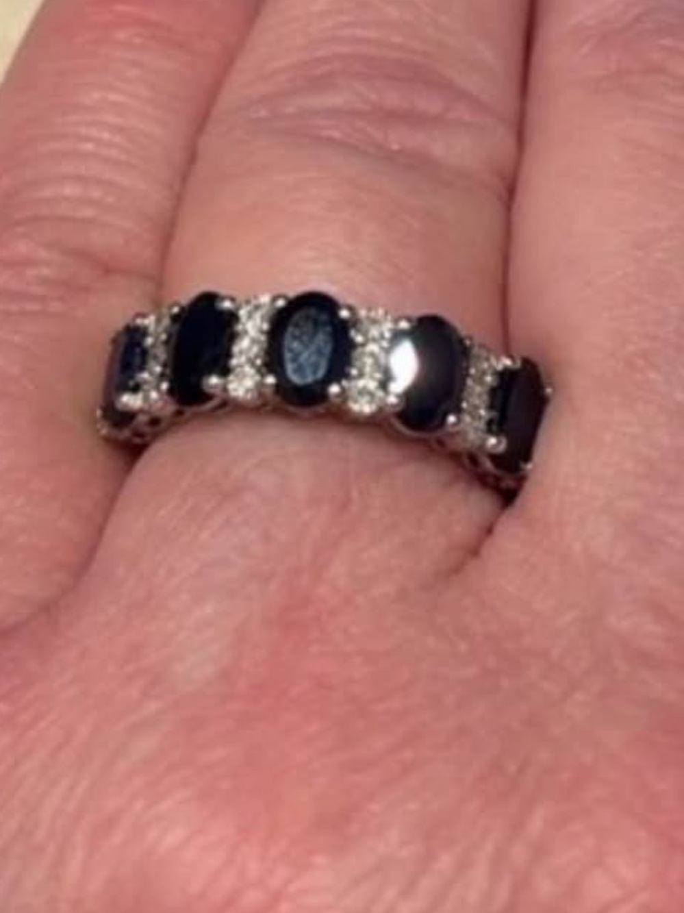 Authentic EFFY Natural Sapphire Diamond Ring Band sz 7 sizable white gold on 925